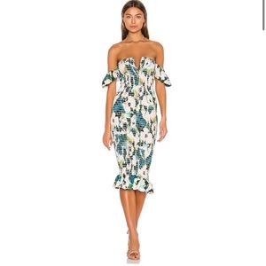 Sun Becomes Her Bardot Midi Dress in Waterlily